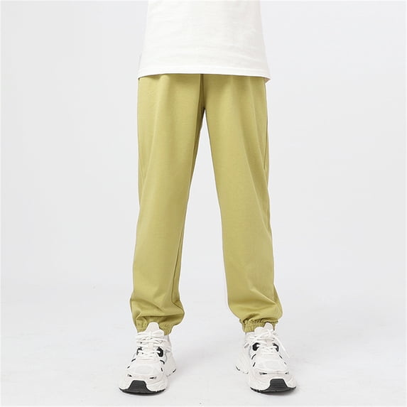 ZHOGXU Big Girls Boys Sports Pants Elastic Waist Solid Color Ankle Tied Comfortable Breathable Soft Trousers For Everyday Wear Green 9-10 Years