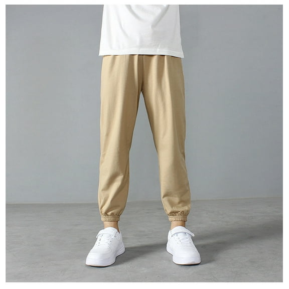 ZHOGXU Big Girls Boys Sports Pants Elastic Waist Solid Color Ankle Tied Comfortable Breathable Soft Trousers For Everyday Wear Khaki 7-8 Years