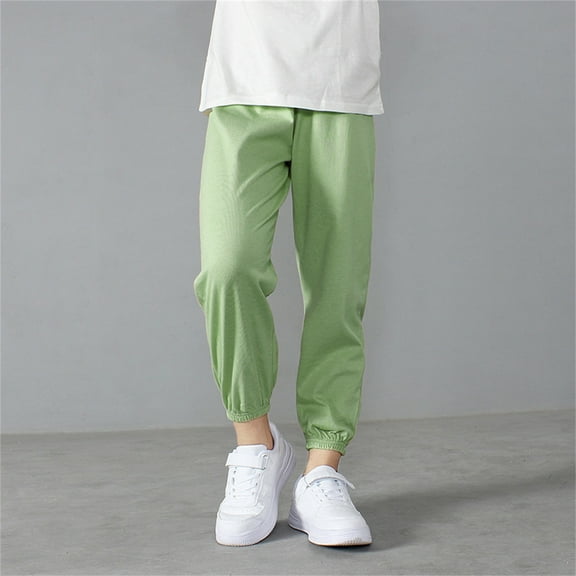 ZHOGXU Big Girls Boys Sports Pants Elastic Waist Solid Color Ankle Tied Comfortable Breathable Soft Trousers For Everyday Wear Mint Green 7-8 Years