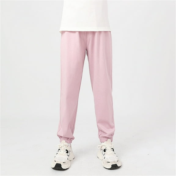 ZHOGXU Big Girls Boys Sports Pants Elastic Waist Solid Color Ankle Tied Comfortable Breathable Soft Trousers For Everyday Wear Purple 9-10 Years