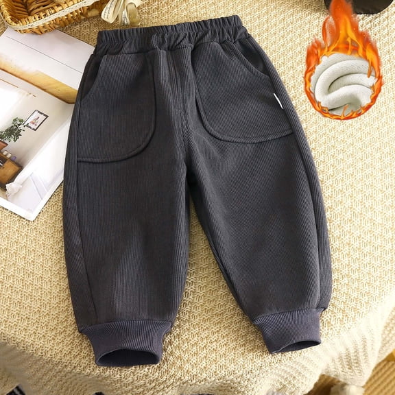 ZHOGXU Big Girls Boys Sweatpants With Pocket Elastic Waist Solid Color Plush Thickened Warm Comfortable Trousers For Fall Winter Daily Wear Grey 9-10 Years