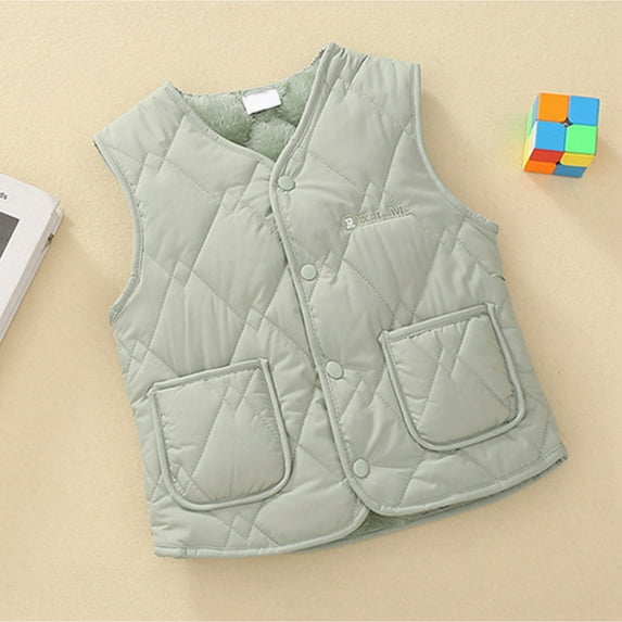 ZHOGXU Big Girls Boys Vest Jacket With Pocket Sleeveless Buttons Solid Color Warm Lightweight Comfortable Coat For Fall Winter Daily Wear Light Green 18-24 Months