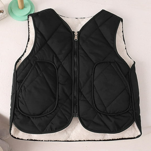 ZHOGXU Big Girls Boys Vest Jacket With Pocket Sleeveless Zipper Solid Color Plush Warm Lightweight Comfortable Coat For Fall Winter Daily Wear Black 11-12 Years