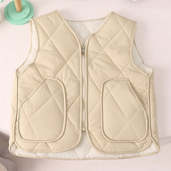 ZHOGXU Big Girls Boys Vest Jacket With Pocket Sleeveless Zipper Solid Color Plush Warm Lightweight Comfortable Coat For Fall Winter Daily Wear White 11-12 Years