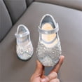 thumbnail image 1 of ZHOGXU Big Girls Dance Shoes Flat Sole Soft Sole Non Slip Bow Rhinestone Pearl Sequins Design Comfortable Fashion Performance Shoes Silver 7-8 Years, 1 of 9
