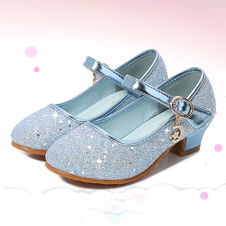 ZHOGXU Big Girls Dance Shoes Soft Sole Non Sequins Design Snap Closure Comfortable Fashion Performance Shoes Blue 4-4.5 Years