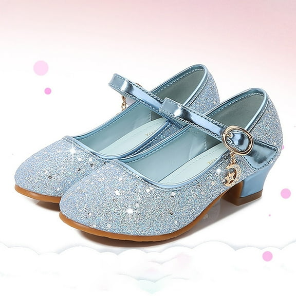 ZHOGXU Big Girls Dance Shoes Soft Sole Non Sequins Design Snap Closure Comfortable Fashion Performance Shoes Blue 4-4.5 Years