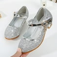 thumbnail image 1 of ZHOGXU Big Girls Dance Shoes Soft Sole Non Sequins Design Snap Closure Comfortable Fashion Performance Shoes Silver 4.5-5 Years, 1 of 5