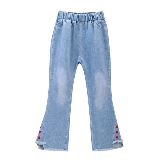 ZHOGXU Big Girls Flared Denim Pants With Pocket Elastic Waist Frayed Raw Hem Comfortable Fashion Bootcut Jeans For Daily Wear Hot Pink 10-12 Years