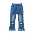 thumbnail image 1 of ZHOGXU Big Girls Flared Denim Pants With Pocket Elastic Waist Frayed Raw Hem Comfortable Fashion Bootcut Jeans For Daily Wear Pink 8-9 Years, 1 of 7