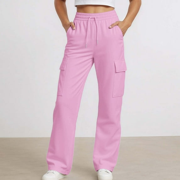 ZHOGXU Big Girls Jogger Pants With Pocket Drawstring Elastic Waist Solid Color Wide Leg Comfortable Soft For Casual Daily Wear Pink 4-5 Years