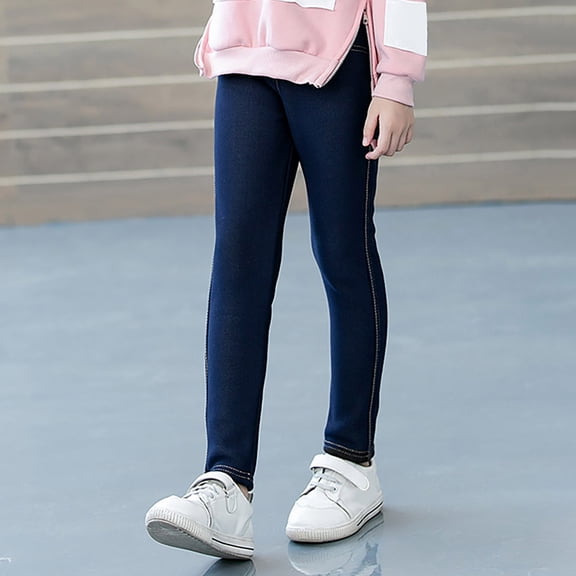 ZHOGXU Big Girls Pants High Waist Plush Thickened Warm Comfortable Fashion Slim Fit Trousers For Daily Wear Blue 13-14 Years