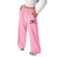 thumbnail image 1 of ZHOGXU Big Girls Pants With Pocket Bow Print Drawstring Elastic Waist Straight Fit Wide Leg Fashionable Soft Sweatpants Trousers For Casual Daily Wear Pink 4-5 Years, 1 of 4