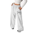 thumbnail image 1 of ZHOGXU Big Girls Pants With Pocket Bow Print Drawstring Elastic Waist Straight Fit Wide Leg Fashionable Soft Sweatpants Trousers For Casual Daily Wear White 8-9 Years, 1 of 4