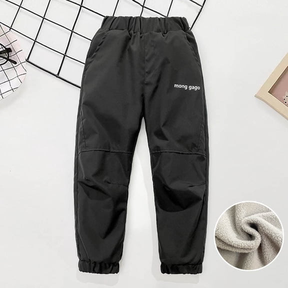 ZHOGXU Big Girls Pants With Pocket Casual Elastic Waist Solid Color Wide Leg Plush Windproof Comfortable Warm Trousers For Outdoor Activities Black 5-6 Years