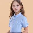 thumbnail image 1 of ZHOGXU Big Girls Shirt Short Sleeve Turndown Collar Buttons Solid Color Comfortable Breathable Top Blouse For Casual Daily Wear Sky Blue 15-16 Years, 1 of 4
