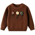 thumbnail image 1 of ZHOGXU Big Girls Sweater Long Sleeve Round Neck Embroidered Floral Knit Soft Comfortable Top For Casual Daily Wear Coffee 3-4 Years, 1 of 7