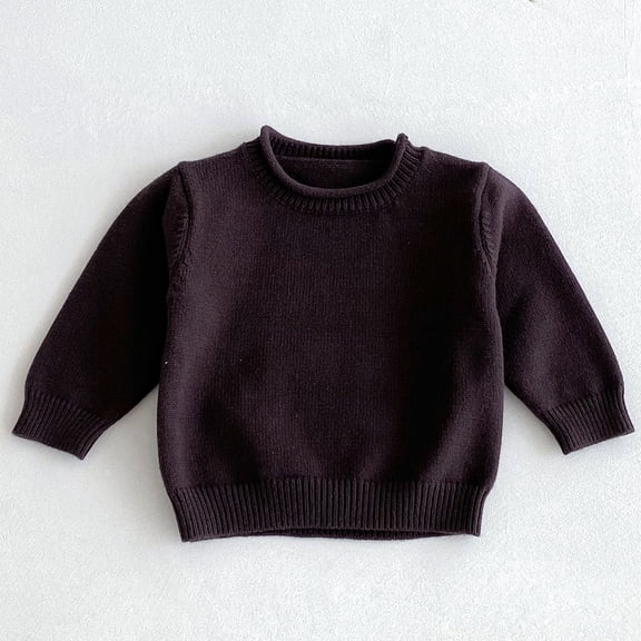 ZHOGXU Big Girls Sweater Long Sleeved Round Neck Solid Color Knit Soft Stretch Comfortable Top For Casual Daily Wear Coffee 9-12 Months