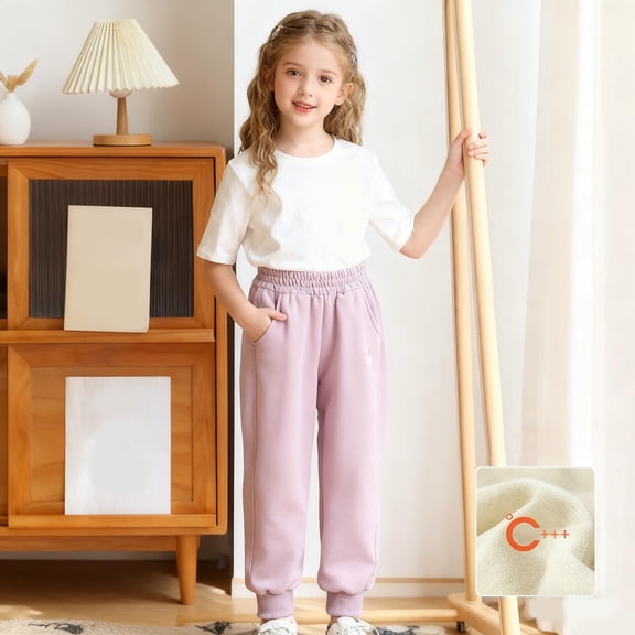 ZHOGXU Big Girls Sweatpants With Pockets Elastic Waist Embroidery Ankle Tied Comfortable Fashion Trousers For Casual Daily Wear Light Purple 5-6 Years