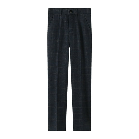 ZHOGXU Big Kids Boys Dress Pants Elastic Waist Plaid Print Flat Front Straight Fit Comfortable Elegant Trousers For Stage Performance Black 4-5 Years
