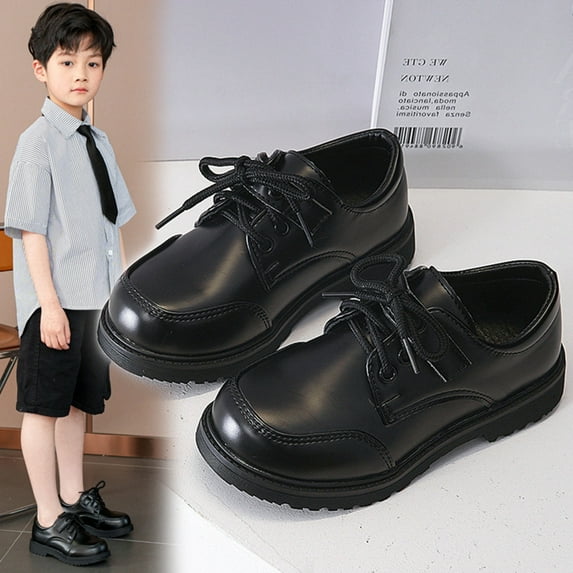 ZHOGXU Big Kids Boys Formal Shoes Lace Up Flat Sole Solid Color Comfortable Stylish Shoes For School Wedding Party Casual Wear Bk2 12.5-13 Years