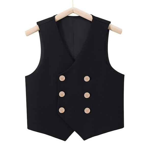 ZHOGXU Big Kids Boys Formal Suit Vest Sleeveless V Neck Solid Color Double Button Jacket Coat For Stage Performance Party Black 2-3 Years