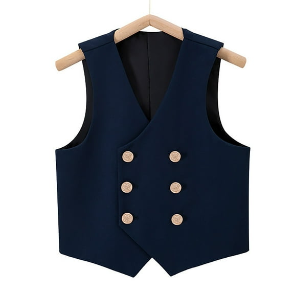 ZHOGXU Big Kids Boys Formal Suit Vest Sleeveless V Neck Solid Color Double Button Jacket Coat For Stage Performance Party Navy 4-5 Years