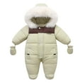 thumbnail image 1 of ZHOGXU Big Kids Boys Girls Romper With Hood Long Sleeve Color Block Zipper Thickened Comfortable Warm Jumpsuits For Fall Winter Daily Wear Khaki 9-12 Months, 1 of 3
