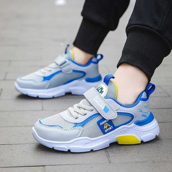 ZHOGXU Big Kids Boys Girls Sneakers Flat Sole Soft Soled Non Slip Mesh Lightweight Breathable Running Outdoor Athletic Sports Shoes Grey 12-12.5 Years