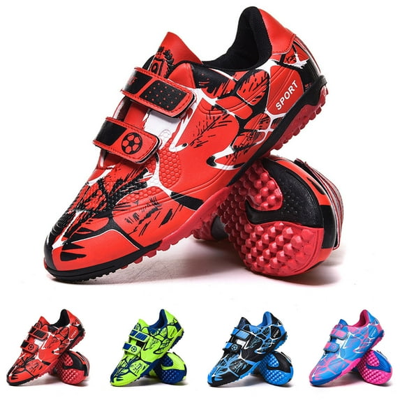 ZHOGXU Big Kids Boys Girls Sneakers Non Slip Flat Sole Comfortable Football Shoes For Training Outdoor Activities,Red2,5-5.5 Years