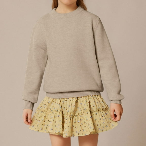 ZHOGXU Big Kids Boys Girls Sweater Casual Long Sleeve Round Neck Solid Color Soft Comfortable Warm Pullover Knitwear For Fall Winter Daily Wear Beige 3-4 Years
