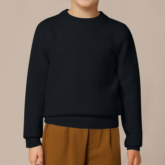 ZHOGXU Big Kids Boys Girls Sweater Casual Long Sleeve Round Neck Solid Color Soft Comfortable Warm Pullover Knitwear For Fall Winter Daily Wear Black 5-6 Years