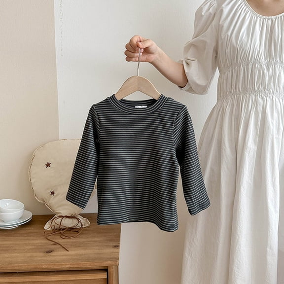 ZHOGXU Big Kids Boys Girls T Shirt Long Sleeve Crew Neck Striped Print Comfortable Breathable Blouse Tops For Daily Wear Dark Green 6-7 Years