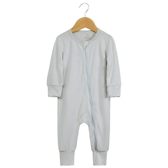 ZHOGXU Big Kids Boys Jumpsuit Long Sleeve Round Neck Solid Color Zipper Comfortable Breathable Romper Bodysuit For Casual Daily Wear Grey 6-12 Months