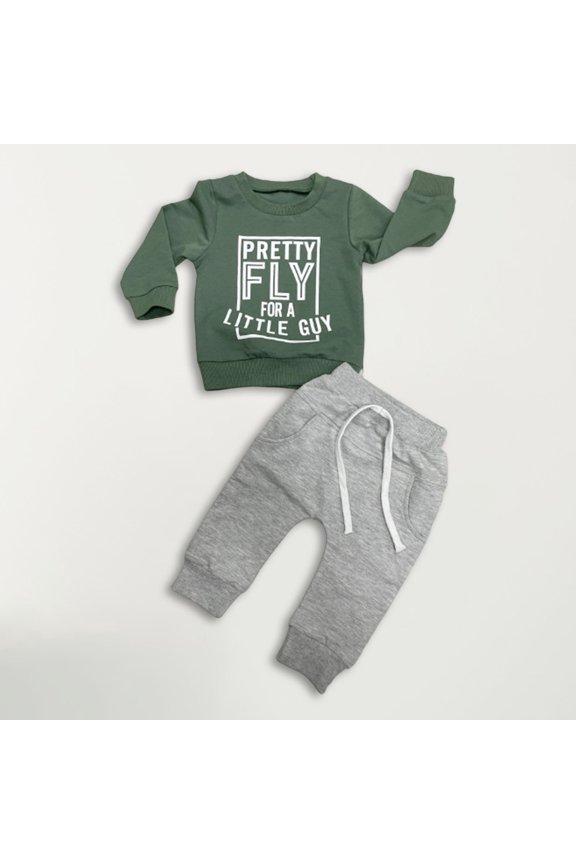 Big Kids Boys Outfit Long Sleeve Letter Print Pullover And Jogger Comfortable Two Piece Sets For Casual Daily Wear Green 12-18 Month