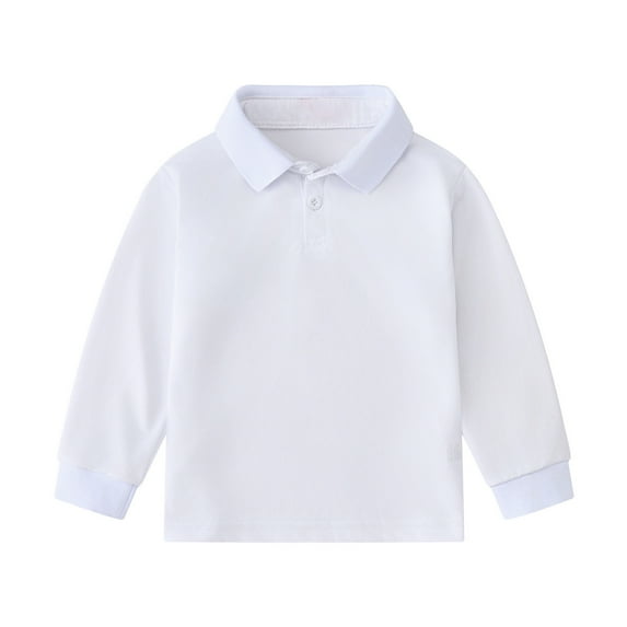 ZHOGXU Big Kids Boys Polo Shirt Long Sleeve Turndown Collar Solid Color Soft Comfortable Top Tee For Casual Daily Wear White 9-10 Years