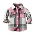 thumbnail image 1 of ZHOGXU Big Kids Boys Shirt With Pocket Long Sleeve Turndown Collar Button Plaid Print Soft Comfortable Top Tee For Casual Daily Wear Pink 7-8 Years, 1 of 4