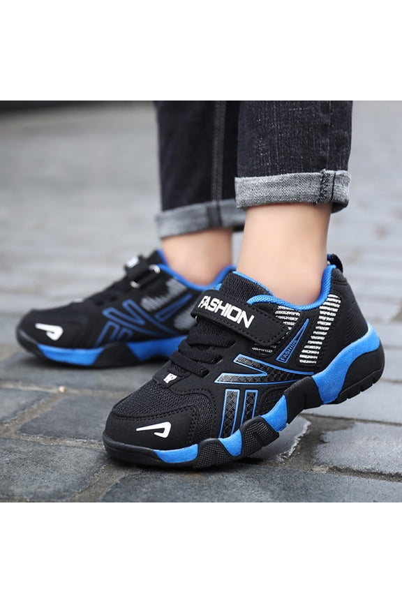 Big Kids Boys Sneakers Soft Sole Non Color Block Lace Up Mesh Breathable Comfortable Lightweight Sports Shoes For Casual Daily Wear Blue 28
