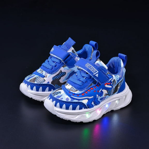 ZHOGXU Big Kids Boys Sneakers Soft Sole Non Slip Dinosaurs Design Light Up Comfortable Breathable Casual Walking Shoes For Outdoor Activities Blue 12-18 Months