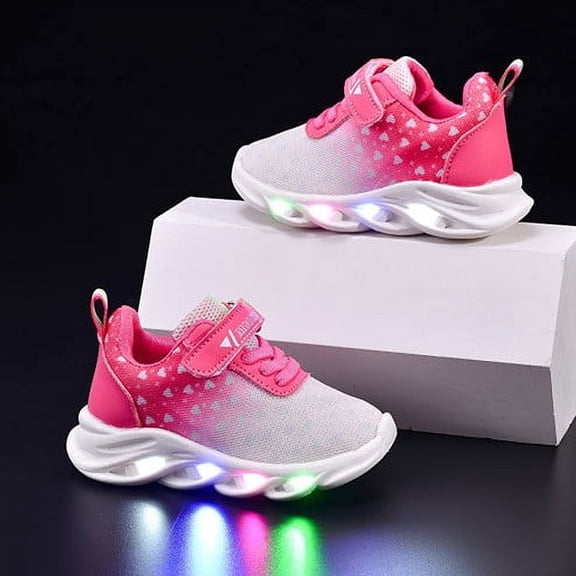 ZHOGXU Big Kids Boys Sneakers Soft Sole Non Slip Love Heart Print Light Up Comfortable Breathable Casual Walking Shoes For Outdoor Activities Red 5-5.5 Years