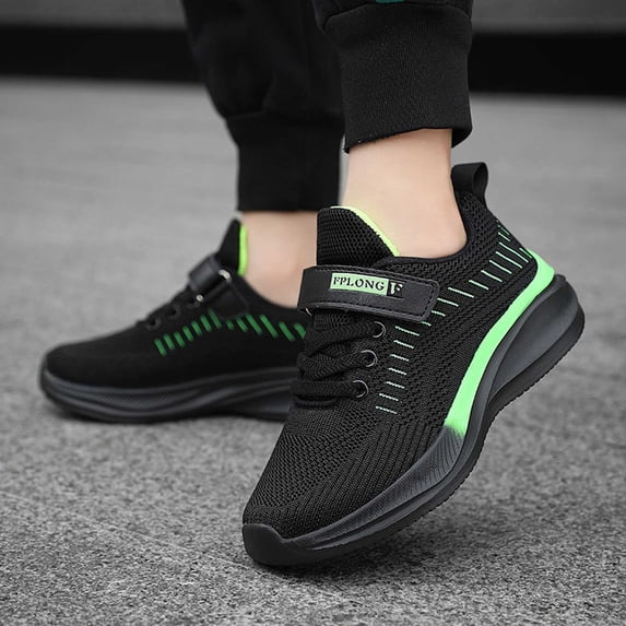 ZHOGXU Big Kids Boys Sneakers Soft Sole Non Slip Mesh Color Block Comfortable Breathable Casual Sports Shoes For Outdoor Activities Green 6-7 Years