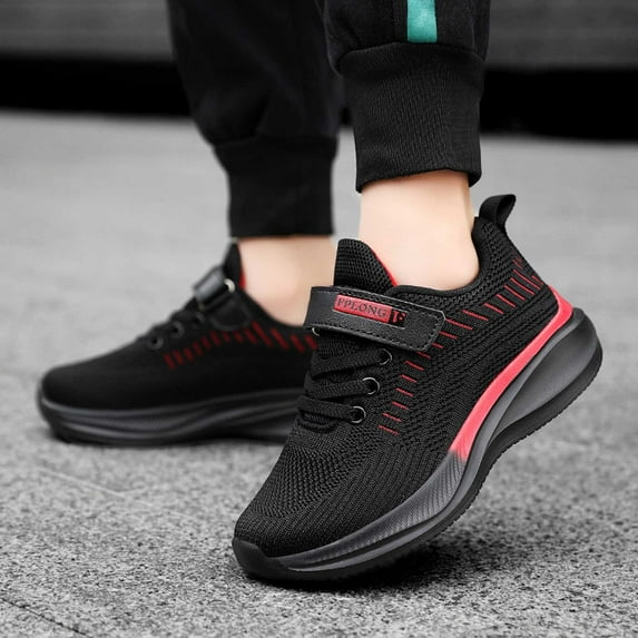 ZHOGXU Big Kids Boys Sneakers Soft Sole Non Slip Mesh Color Block Comfortable Breathable Casual Sports Shoes For Outdoor Activities Red 7-8 Years