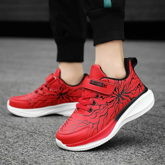 ZHOGXU Big Kids Boys Sneakers Soft Sole Non Slip Print Comfortable Breathable Casual Sports Shoes For Outdoor Activities Red 11.5-12 Years