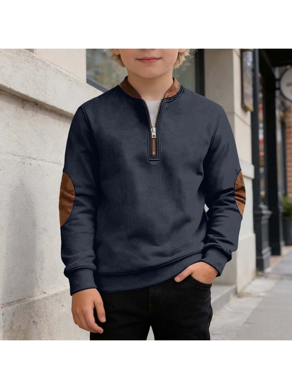Big Kids Boys Sweatshirt Long Sleeve Half Zipper Color Block Fashion Soft Comfortable Pullover For Casual Daily Wear Navy 12-13 Years