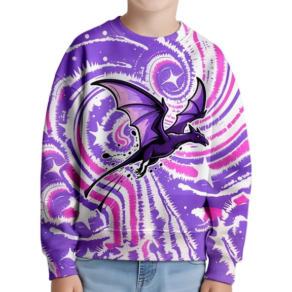 ZHOGXU Big Kids Boys T Shirt Long Sleeve Round Neck Dinosaur Print Soft Comfortable Top Tee For Casual Daily Wear Purple 3-4 Years