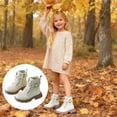 thumbnail image 1 of ZHOGXU Big Kids Girls Ankle Boots Solid Color Lace Up Side Zipper Flat Sole Comfortable Fashion Shoes For Outdoor Activities Daily Wear Beige 3-4 Years, 1 of 8