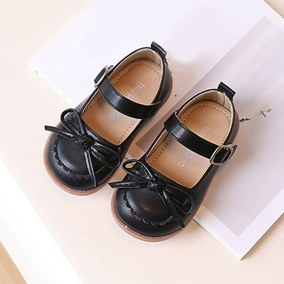 ZHOGXU Big Kids Girls Boots Cute Non Slip Flat Sole Soft Bottom Solid Color Bow Buckle Casual Comfortable Shoes For Daily Wear Black 2.5-3 Years