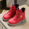 thumbnail image 1 of ZHOGXU Big Kids Girls Boots Flat Sole Non Slip Zipper Love Heart Print Lace Up Comfortable Fashion Shoes For Casual Daily Wear Red 2.5-3 Years, 1 of 5