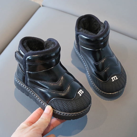 ZHOGXU Big Kids Girls Boots Non Slip Flat Sole Soft Bottom Plus Velvet Thick Casual Comfortable Shoes For Daily Wear Black 8-9 Years