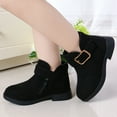 thumbnail image 1 of ZHOGXU Big Kids Girls Boots Non Slip Flat Sole Solid Color Zipper Comfortable Fashion Breathable Shoes For Daily Wear Black 9-9.5 Years, 1 of 6